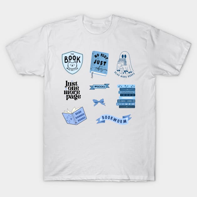 Blue Bookish Pack T-Shirt by medimidoodles